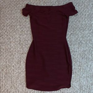 Dark purple off the shoulder mid dress